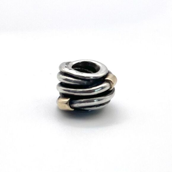 Pandora 790251 Sterling Silver & 14k Yellow Gold Twisted Rope Bead Charm Retired - Picture 1 of 7